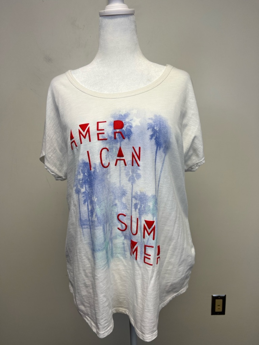 Sonoma Women's Red White Blue American Summer Graphic Tee Palm Trees XL